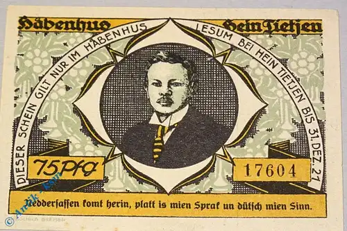 Lesum , Notgeld 75 Pfennig Schein in kfr. M-G 795.1.a , Bremen o.D. Seriennotgeld