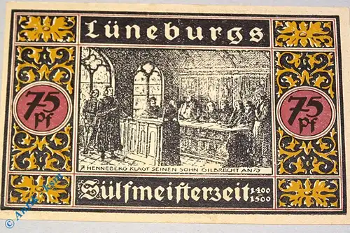 Notgeld Lüneburg , violett , 75 Pfennig Schein Nr 7 , Mehl Grabowski 840.2 , von 1921 , Niedersachsen Seriennotgeld