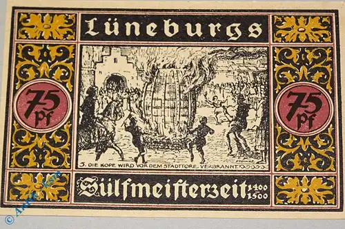 Notgeld Lüneburg , violett , 75 Pfennig Schein Nr 5 , Mehl Grabowski 840.2 , von 1921 , Niedersachsen Seriennotgeld