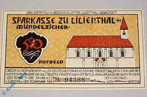 Notgeld Lilienthal , 50 Pfennig Schein Serie B , Mehl Grabowski 802.4 , von 1921 , Niedersachsen Seriennotgeld