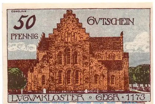 Notgeld Gemeinde Lügumkloster 839.3 , 50 Pfennig Schein in kfr. von 1921 ,  dänisch Nordschleswig Seriennotgeld