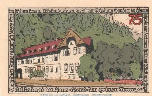 Notgeld C. Pieper Rübeland 1147.1.a , 75 Pfennig Schein Nr.1 in kfr. von 1921 , Sachsen Anhalt Seriennotgeld