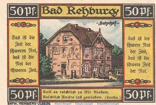 Notgeld E. Bornemann & Co. Rehburg 1106.1 , 50 Pfennig Schein Nr.2 in kfr. von 1921 , Niedersachsen Seriennotgeld