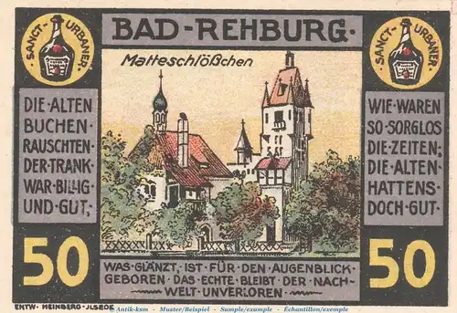 Notgeld E. Bornemann & Co. Rehburg 1106.1 , 50 Pfennig Schein Nr.1 in kfr. von 1921 , Niedersachsen Seriennotgeld