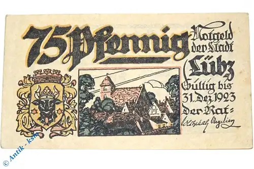 Lübz , Notgeld 75 Pfennig Schein in kfr. M-G 835.2 , Mecklenburg Vorpommern o.D. Seriennotgeld