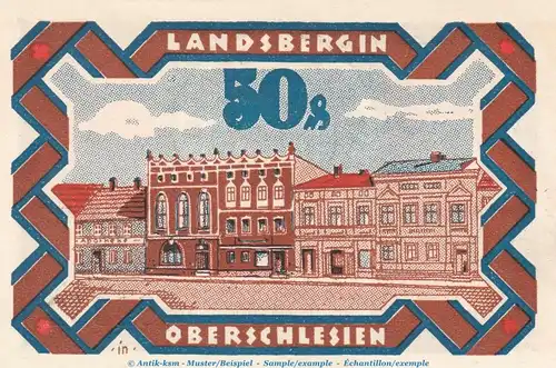 Notgeld Stadt Landsberg 763.1 , 50 Pfennig Nr.3 -März- in kfr. von 1921 , Schlesien Seriennotgeld