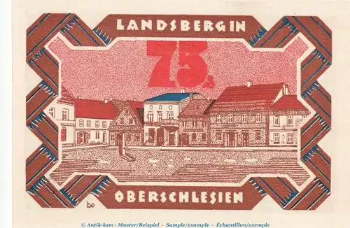 Notgeld Stadt Landsberg 763.1 , 75 Pfennig Nr.3 -März- in kfr. von 1921 , Schlesien Seriennotgeld