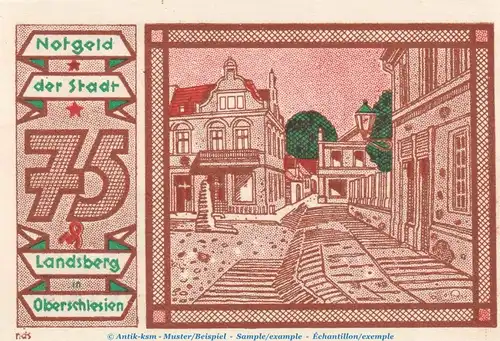 Notgeld Stadt Landsberg 763.1 , 75 Pfennig Nr.2 -März- in kfr. von 1921 , Schlesien Seriennotgeld