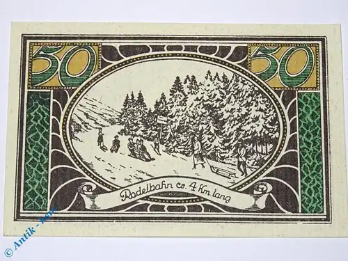Notgeld Lautenthal , 50 Pfennig Schein Nr 11 , Rodelbahn , Mehl Grabowski 778.2 , von 1921 , Niedersachsen Serien Notgeld