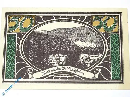 Notgeld Lautenthal , 50 Pfennig Schein Nr 10 , Waldschlösschen , Mehl Grabowski 778.2 , von 1921 , Niedersachsen Serien Notgeld