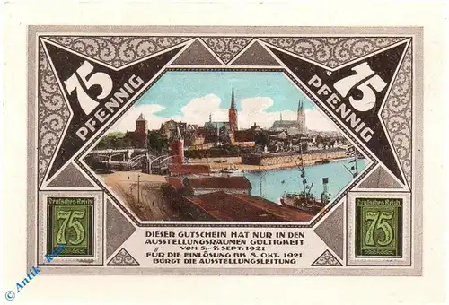 Notgeld Lübeck , 75 Pfennig Schein 6 , blaugrau braun , Mehl Grabowski 826.12 , von 1921 , Schleswig Holstein Seriennotgeld