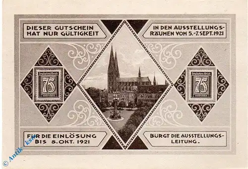 Notgeld Lübeck , 75 Pfennig Schein 1 , blaugrau braun , Mehl Grabowski 826.2 , von 1921 , Schleswig Holstein Seriennotgeld