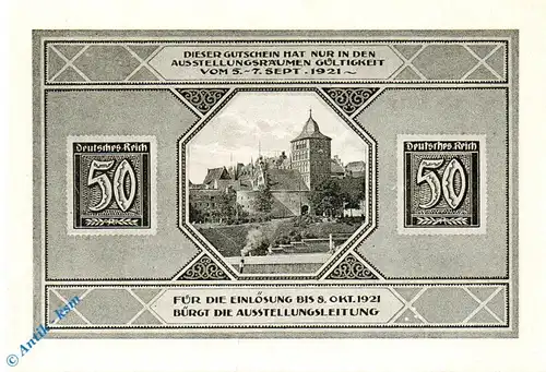 Notgeld Lübeck , 50 Pfennig Schein 2 , blaugrau olivgrau , Mehl Grabowski 826.1 , von 1921 , Schleswig Holstein Seriennotgeld