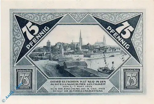 Notgeld Lübeck , 75 Pfennig Schein 8 , braun blaugrau , Mehl Grabowski 826.3 , von 1921 , Schleswig Holstein Seriennotgeld