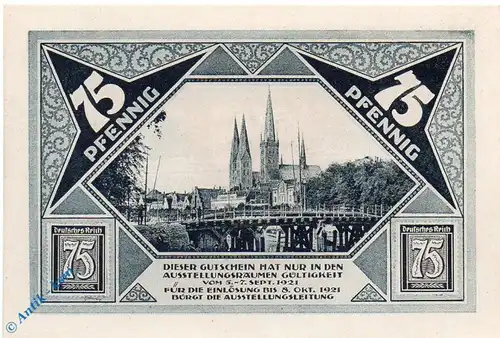 Notgeld Lübeck , 75 Pfennig Schein 5 , braun blaugrau , Mehl Grabowski 826.3 , von 1921 , Schleswig Holstein Seriennotgeld