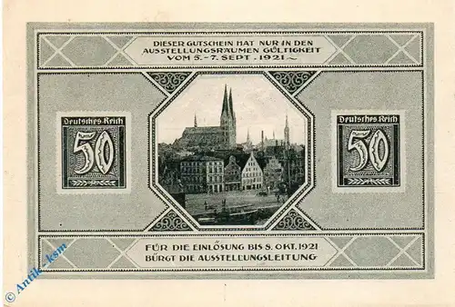 Notgeld Lübeck , 50 Pfennig Schein 3 , braun olivgrau , Mehl Grabowski 826.4 , von 1921 , Schleswig Holstein Seriennotgeld