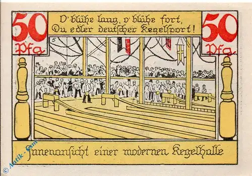 Notgeld Lübeck , Keglerheim , 50 Pfennig Schein Nr 5 , Mehl Grabowski 833.1 , von 1921 , Schleswig Holstein Seriennotgeld