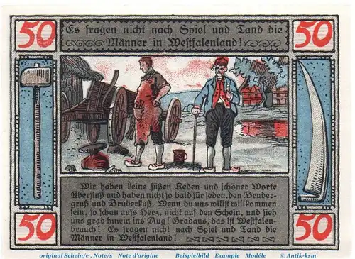 Notgeld Stadt Lübbecke 819.2.b , 50 Pfennig Schein o. Kn. in kfr. von 1921 , Westfalen Seriennotgeld