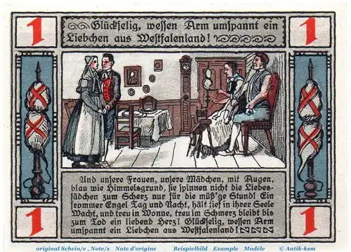 Notgeld Stadt Lübbecke 819.2.b , 1 Mark Schein o. Kn. in kfr. von 1921 , Westfalen Seriennotgeld
