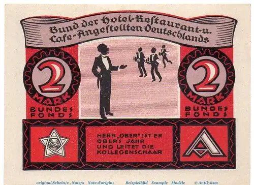 Notgeld Horca Bund Lübeck 821.1 , 2 Mark Schein in kfr. o.D. Schleswig Holstein Seriennotgeld