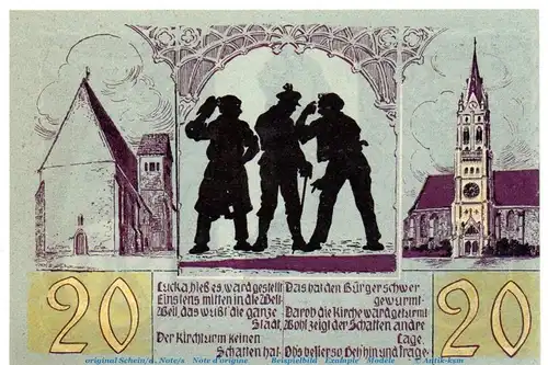 Notgeld Stadt Lucka 816.1 , 20 Pfennig Schein in kfr. von 1921 , Thüringen Seriennotgeld