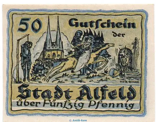 Notgeld Stadt Alfeld 0030.10.50 , 50 Pfennig Schein in kfr. von 1919 , Niedersachsen Verkehrsausgabe