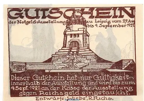 Notgeld Ausstellung Leipzig 784.1 , 50 Pfennig Schein Nr.4 Fehldruck in kfr. von 1921 Sachsen Seriennotgeld