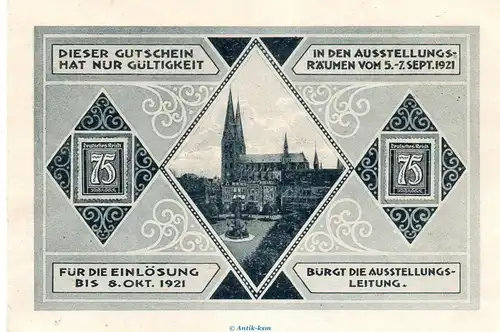 Notgeld Brm. und Händlertag Lübeck 826.7 , 75 Pfennig Schein Nr.1 in kfr. von 1921 , Schleswig Holstein Seriennotgeld