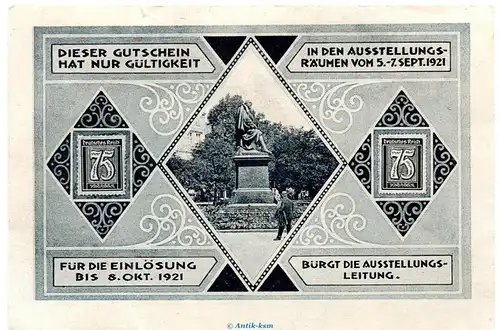 Notgeld Brm. und Händlertag Lübeck 826.3 , 75 Pfennig Schein Nr.2 in f-kfr. von 1921 , Schleswig Holstein Seriennotgeld