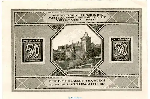 Notgeld Brm. und Händlertag Lübeck 826.10 , 50 Pfennig Schein Nr.2 in kfr. von 1921 , Schleswig Holstein Seriennotgeld