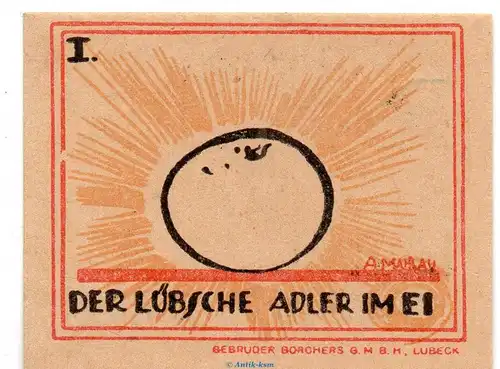 Notgeld Stadtkasse Lübeck 831.1 , 20 Pfennig Schein Nr.1 Fehldruck in kfr. von 1921 Schleswig Holstein Seriennotgeld