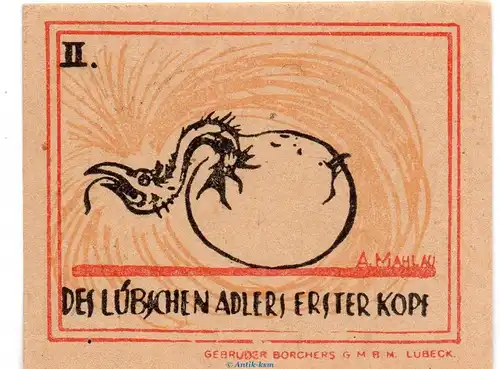 Notgeld Stadtkasse Lübeck 831.1 , 20 Pfennig Schein Nr.2 Fehldruck in kfr. von 1921 Schleswig Holstein Seriennotgeld