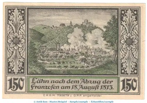 Notgeld Sparkasse Lähn 756.1.a , 1,50 Mark -mit US- in kfr. o.D. Schlesien Seriennotgeld