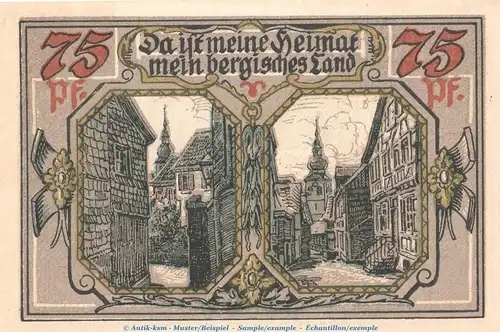 Notgeld Stadt Lennep 791.1 , 75 Pfennig Schein -E- in kfr. von 1921 , Westfalen Seriennotgeld