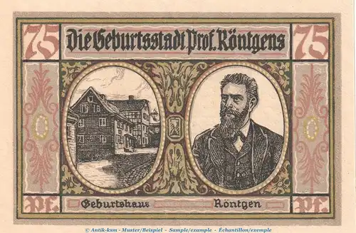 Notgeld Stadt Lennep 791.1 , 75 Pfennig Schein -F- in kfr. von 1921 , Westfalen Seriennotgeld