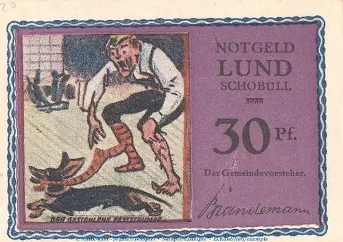 Notgeld Gemeinde Lund-Schobüll 844.2.a , 30 Pfennig -Mit Kennummer- in kfr. o.D. Schleswig Holstein Seriennotgeld