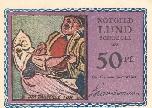 Notgeld Gemeinde Lund-Schobüll 844.1.a , 50 Pfennig -Mit Kennummer- in kfr. o.D. Schleswig Holstein Seriennotgeld