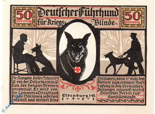 Oldenburg , Notgeld 50 Pfennig Nr.2 -O.Drfa.- in kfr. M-G 1016.2.b , Niedersachsen 1921 Seriennotgeld