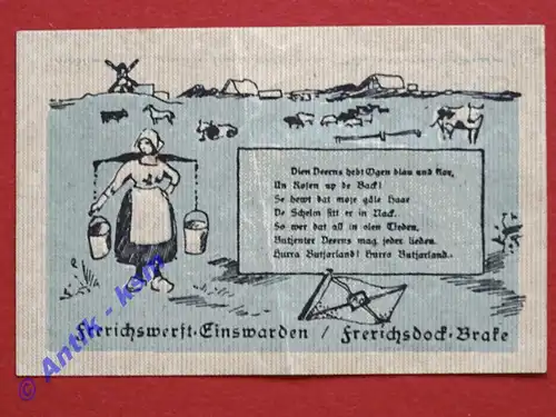 Notgeld Einswarden , Einzelschein über 50 Pfennig Nr 4 , Mehl Grabowski 316.1 , von 1921 , Seriennotgeld Niedersachsen