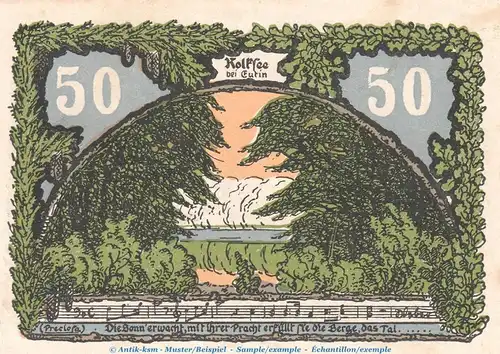 Notgeld Kriegerverein Eutin 357.1  , 50 Pfennig Schein Nr.1 in kfr. von 1921 , Schleswig Holstein Seriennotgeld