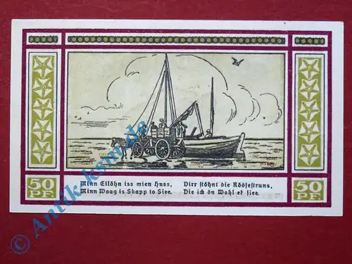 Oland Hallig , Notgeld 50 Pfennig Schein -violett- in kfr. M-G 1013.2 , Schleswig Holstein 1921 Seriennotgeld