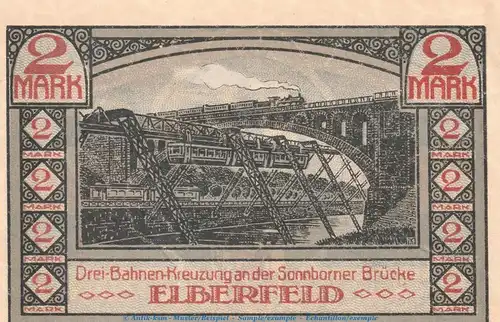 Notgeld Stadt Elberfeld 324.1 , 2 Mark Schein Nr.3 -grau- in kfr. von 1920 , Westfalen Seriennotgeld