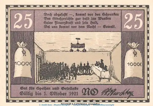 Notgeld Cafe Monopol Osnabrück 1029.2 , 25 Pfennig Schein -NO- in kfr. o.D. Niedersachsen Seriennotgeld