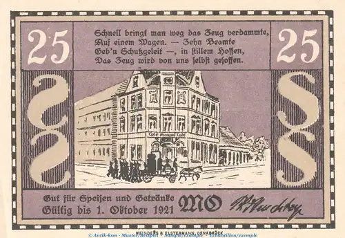 Notgeld Cafe Monopol Osnabrück 1029.2 , 25 Pfennig Schein -MO- in kfr. o.D. Niedersachsen Seriennotgeld