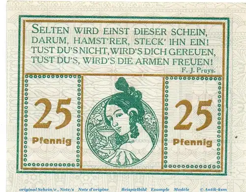 Notgeld Wohltätigkeits Bazar Castrop 224.1 , 25 Pfennig in kfr. von 1921 , Westfalen Seriennotgeld