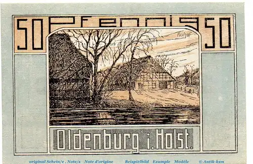 Notgeld J, Iwersen Oldenburg 1014.1.b , 50 Pfennig Schein in kfr. von 1921 , Schleswig Holstein Seriennotgeld