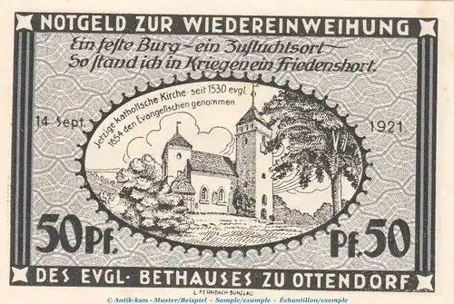 Notgeld Stadt Ottendorf - Bunzlau 1038.1 , 50 Scheinen Schein in kfr. von 1921 , Schlesien Seriennotgeld