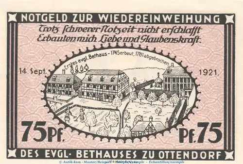 Notgeld Stadt Ottendorf - Bunzlau 1038.1 , 75 Scheinen Schein in kfr. von 1921 , Schlesien Seriennotgeld