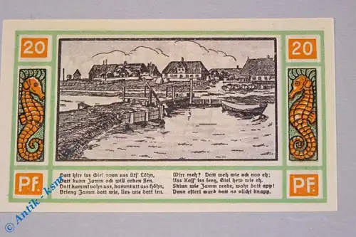 Oland Hallig , Notgeld 20 Pfennig Schein -orange- in kfr. M-G 1013.1 , Schleswig Holstein 1921 Seriennotgeld