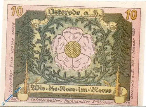 Notgeld Osterode , Waller , 10 Pfennig Schein , Mehl Grabowski 1036.1 , Niedersachsen Seriennotgeld